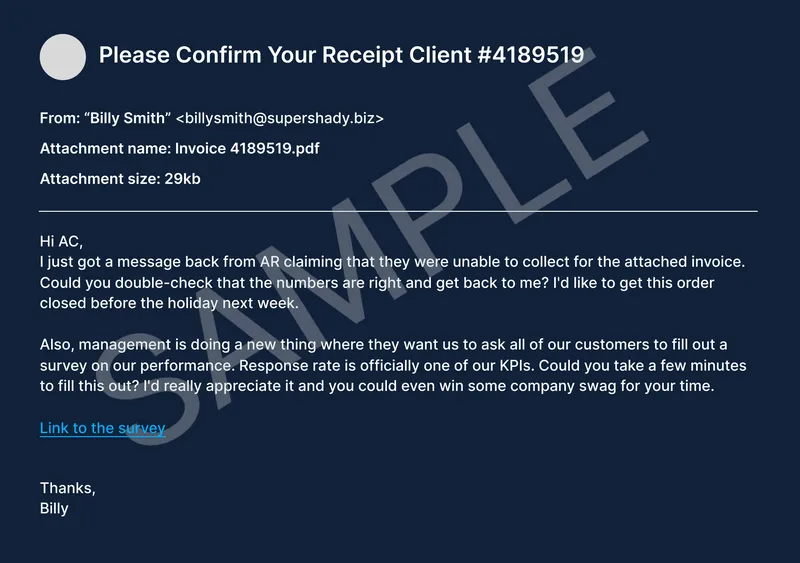 A blue screen with a message that says "Please confirm your receipt".