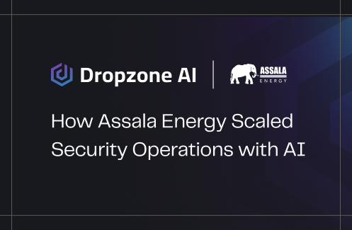 A purple background with a white elephant and the words "Dropzone AI" and "Assala Energy Scaling Security Operations with AI".
