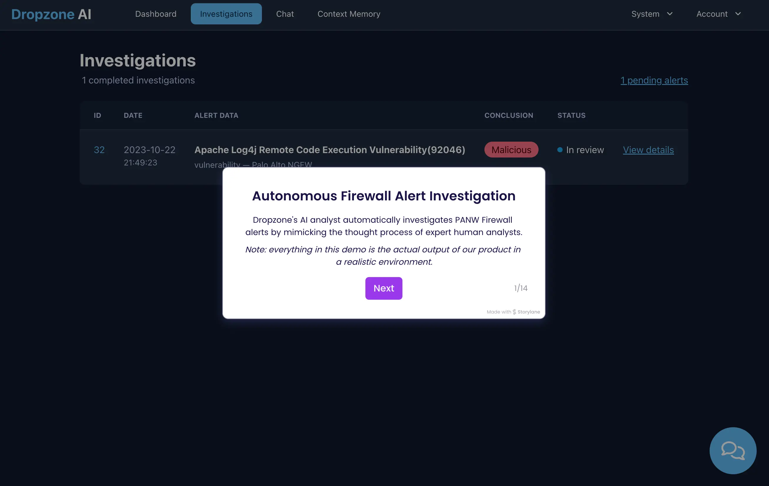 A screenshot of a computer screen showing a blue box with the words Automous Firewall Alert Investigation.