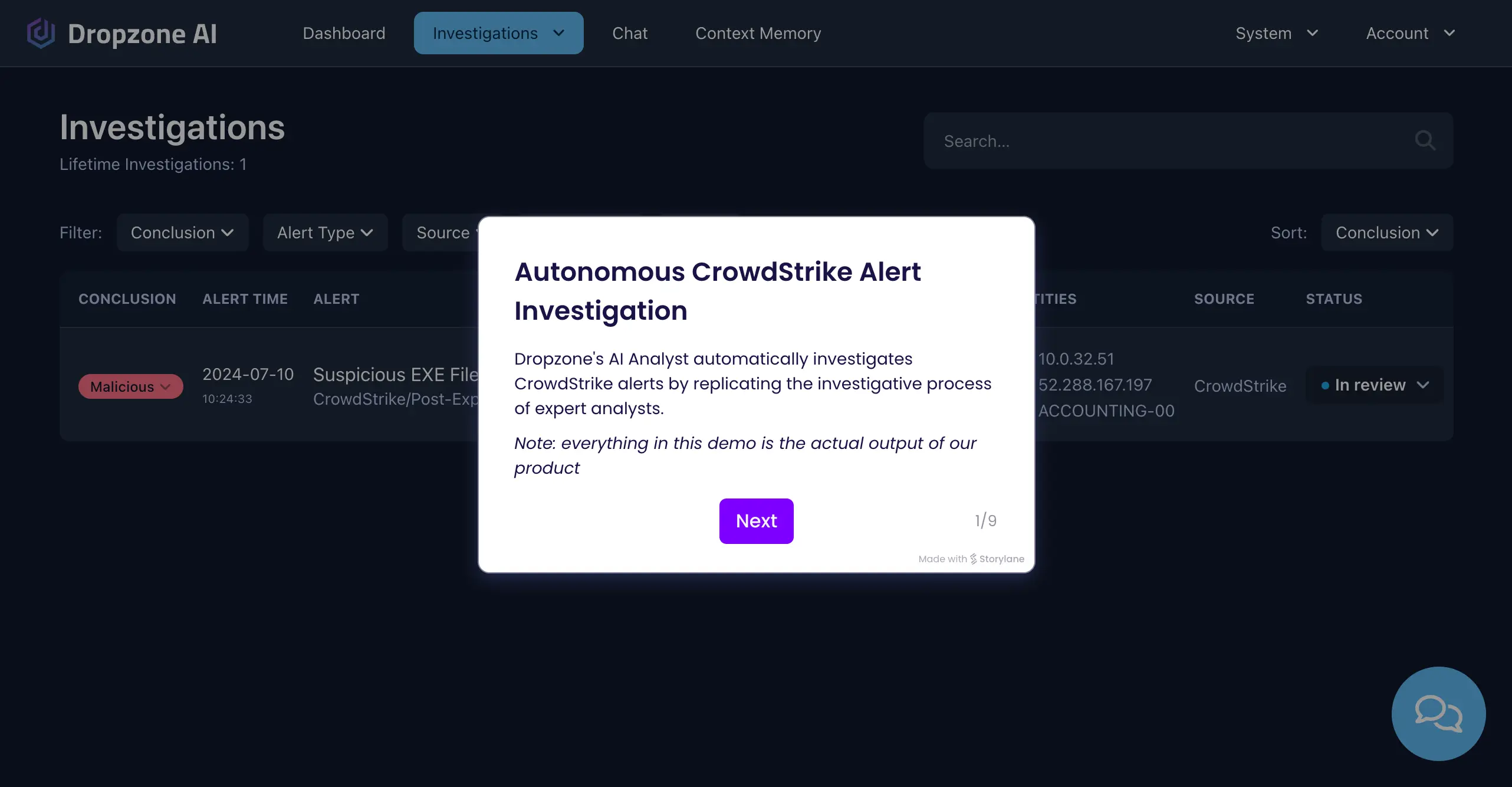 A screenshot of a webpage with the title "Automous CrowdStrike Alert Investigation".