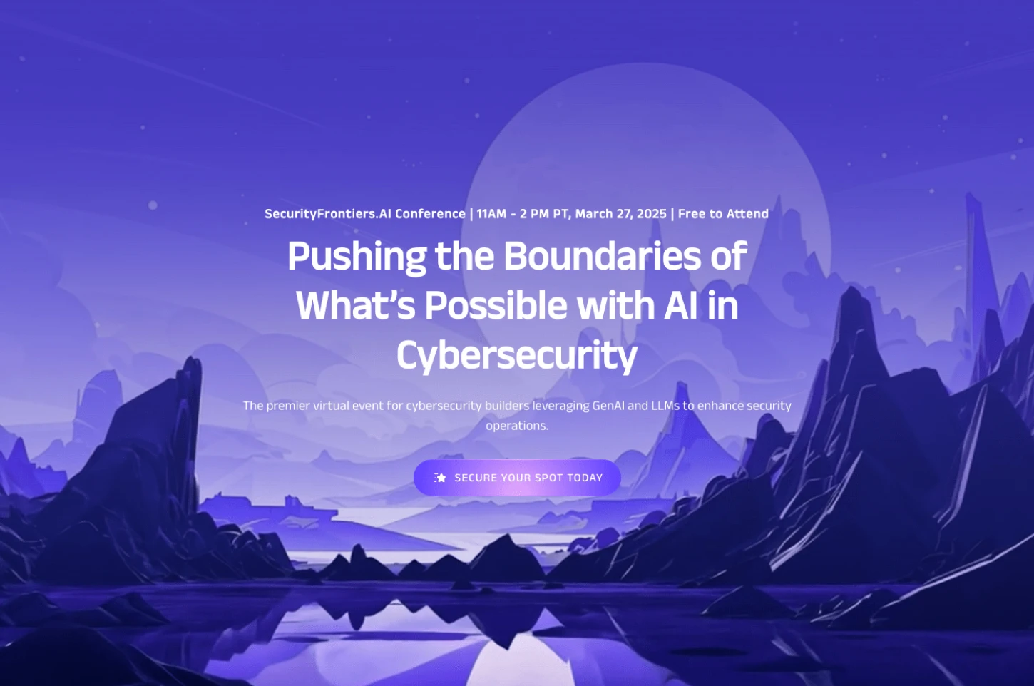 A purple poster with a blue background that says "Pushing the Boundaries of What's Possible with AI in Cybersecurity".