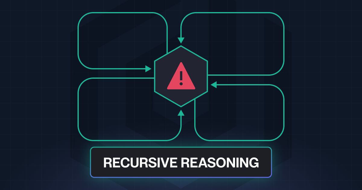 A graphic of a red triangle with a black background and the words Recursive Reasoning.